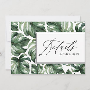 Aquarell-Palmblatt-Laub-Hochzeitsdetails Ankündigung