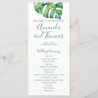 Aquarell-Palmblatt - Programm für eine Hochzeit am