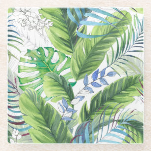 Aquarell-Palmblätter, exotischer nahtloser Hinterg Glasuntersetzer