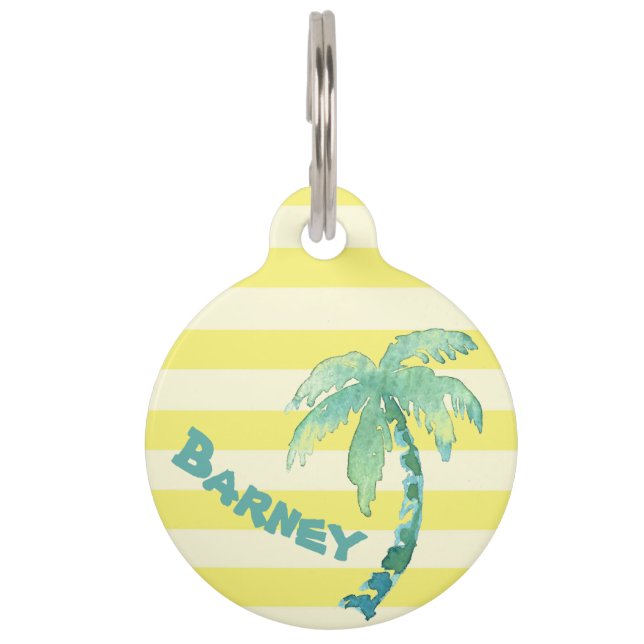 Aquarell-Palme-Gelb Stripes Sommer Haustiermarke (Vorderseite)