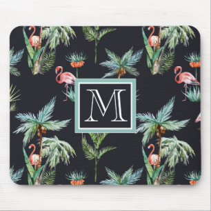 Aquarell-Palmen-Muster   addieren Ihre Initiale Mousepad