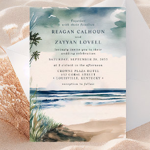 Aquarell Palmweddingseinladung mit Strandgras Einladung