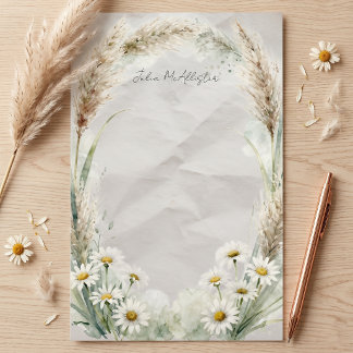 Aquarell-Pampasgras und weiße Daisy Botanik Briefpapier