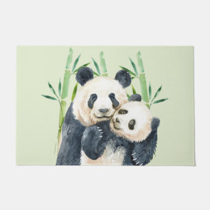 Aquarell Panda Bears Mama & Baby in Bamboo Fußmatte