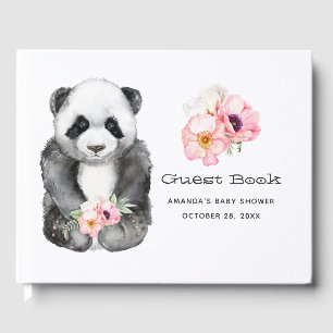 Aquarell-Panda-Blumen-Mädchen-Baby-Party Gästebuch