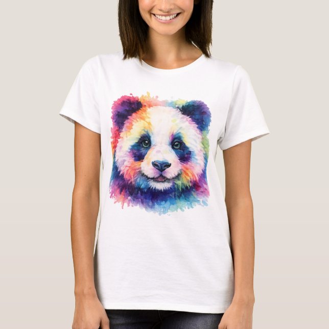 Aquarell Panda T-Shirt - Schwarz & Weiß (Vorderseite)