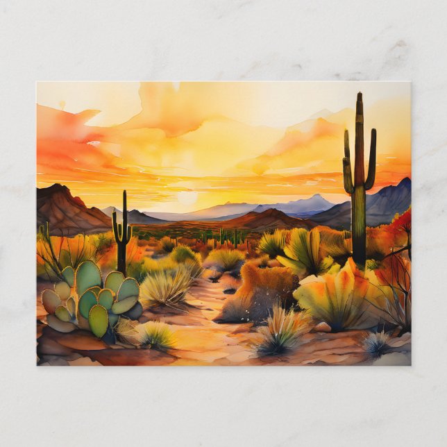 Aquarell-Panorama der Sonora-Wüste Postkarte (Vorderseite)