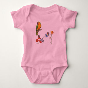 Aquarell-Papagei und Schmetterlinge Design Baby Strampler