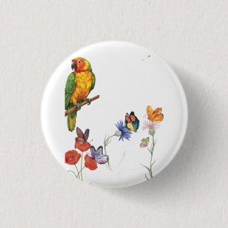 Aquarell-Papagei und Schmetterlinge Design Button