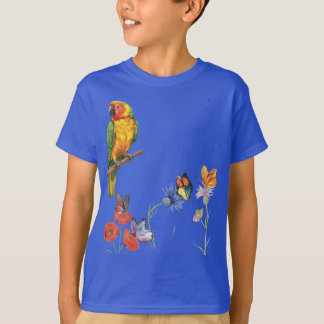 Aquarell-Papagei und Schmetterlinge Design T-Shirt