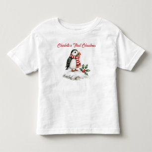 Aquarell-Papageientaucher Babys erstes Weihnachten Kleinkind T-shirt