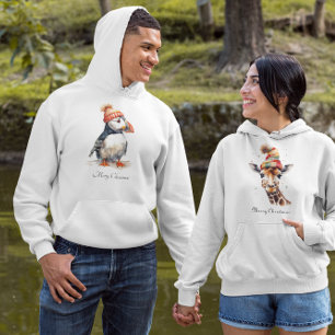 Aquarell-Papageientaucher-Weihnachts-Küstenbekleid Hoodie