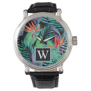 Aquarell-Paradiesvogel   addieren Ihre Initiale Armbanduhr