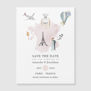 Aquarell Paris Destination Hochzeit Monogramm Magnetkarte