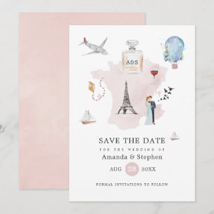 Aquarell Paris Destination Hochzeit Monogramm Save The Date