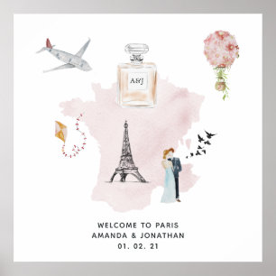 Aquarell Paris Thema Hochzeits Willkommensmonogram Poster