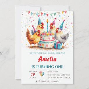 Aquarell-Party-Hühner Bauernhof-Geburtstag Einladung