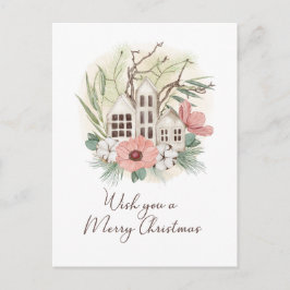 Aquarell Pastel Pink Brown Grün Frohe Weihnachten