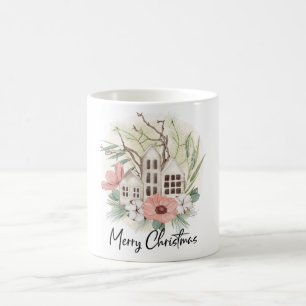 Aquarell Pastel Pink Brown Grün Frohe Weihnachten Kaffeetasse