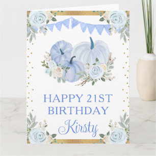 Aquarell Pastell Blue Floral Pumpkins Geburtstag Karte