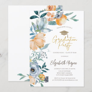 Aquarell Pastell Blumen Abschlussfeier Einladung