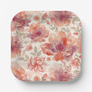 Aquarell-Pastell-Blumen Hellorange Pappteller