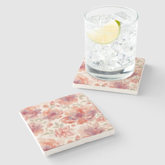 Aquarell Pastell Blumen Hellorange Steinuntersetzer (Seitenansicht)