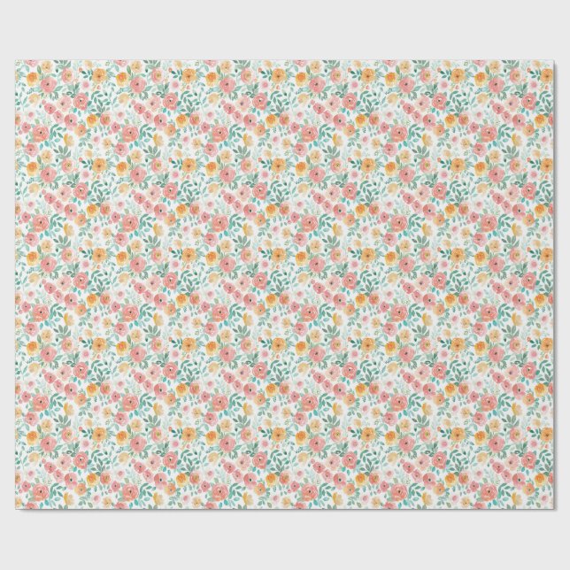 Aquarell Pastell Blumenmuster Geschenkpapier (Flach)