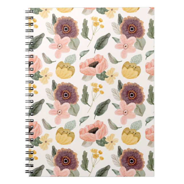 Aquarell Pastell Florales Nahtloses Muster | Sanft Notizblock (Vorderseite)
