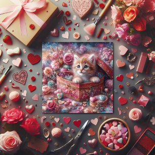 Aquarell Pastell Kitten Herz Süßigkeiten Valentins Feiertagskarte