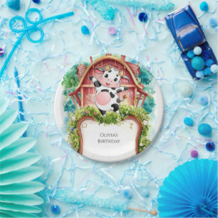 Aquarell Pastell Kuh Geburtstag Pappteller