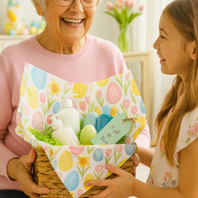 Aquarell-Pastell-Oster-Eier-Tulpen-Muster  Seidenpapier (Easter joy in full bloom Nana receives a pastel gift basket lined with our charming tissue paper.)