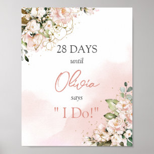 Aquarell Pastell Rosa Blumen Boho Countdown-Schild Poster