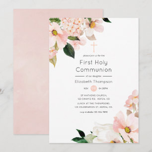 Aquarell Pastell Rosa Florales Erstkommunion Einladung