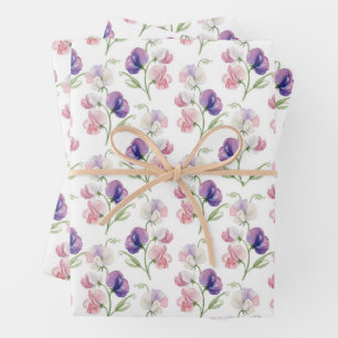 Aquarell Pastell Rosa Lila Süßerbse Blumen Geschenkpapier Set