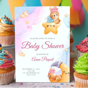 Aquarell Pastell Rosa Süßer Teddybär Babyparty Einladung