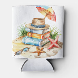 AQUARELL PASTELL SOMMERSTRANDSZENE MIT BÜCHERN DOSENKÜHLER