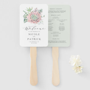 Aquarell Pastell Sukkulenten Hochzeitsprogramm Fächer
