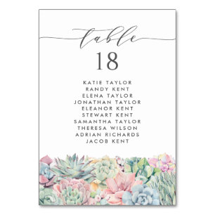 Aquarell Pastell Sukkulenten Hochzeitssitzordnung Tischnummer