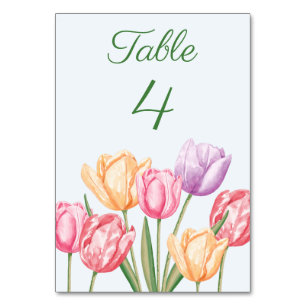 Aquarell Pastell Tuli Blumen Frühlingshochzeit Tischnummer