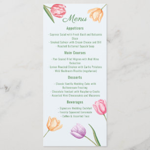 Aquarell Pastell Tulpen Blumen Frühlingshochzeit Menükarte