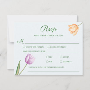 Aquarell Pastell Tulpen Blumen Frühlingshochzeit RSVP Karte