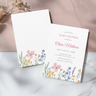 Aquarell Pastell Wildblumen-Baby-Party Einladung