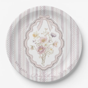 Aquarell-Pastell-Wildblumen-Schleife-Spitze-Babysh Pappteller