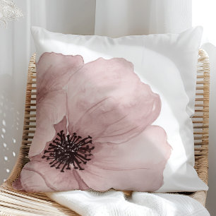 Aquarell Pastellrosa Mohn Kissen