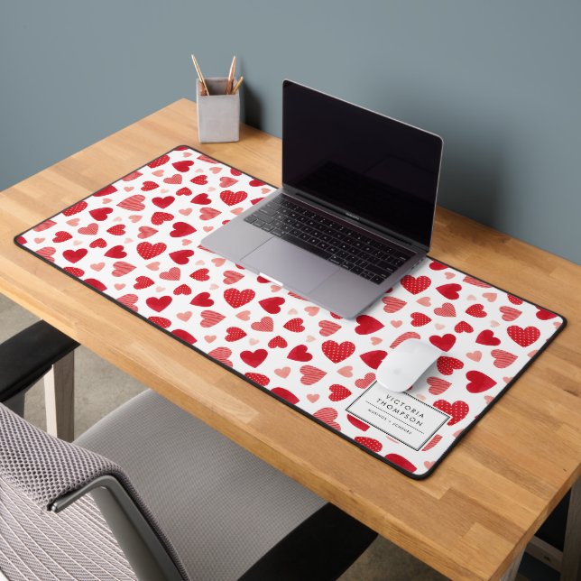 Aquarell-Patchwork-Rot-Herzen-Muster Schreibtischunterlage (Büro 2)