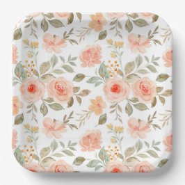 Aquarell Peach Floral Geburtstagsdusche Party Pappteller