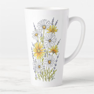 Aquarell, Pen und Tinte Daisy Floral Bouquet Milchtasse