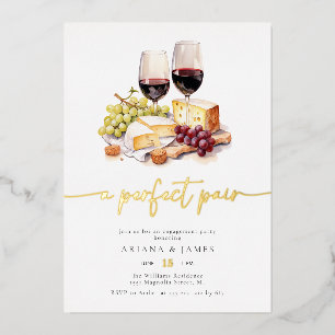 Aquarell Perfektes Paar Wein Käse Verlobung Folieneinladung