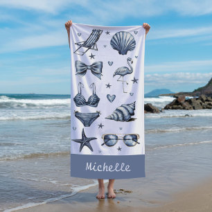 Aquarell Personalisierter Name Sommer Reise Thema Strandtuch